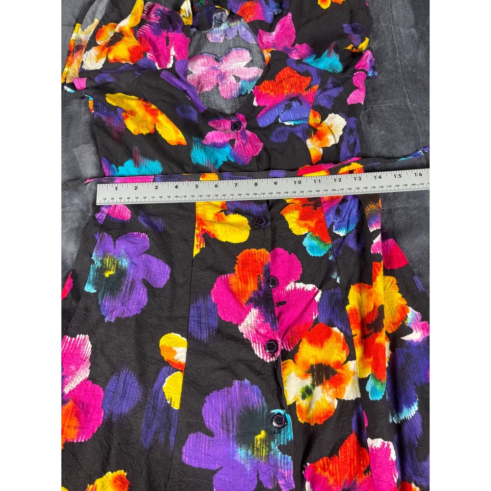 Jams World Womens XS Multicolor Floral Crinkle Rayon Button Front Midi Dress - Picture 2 of 9